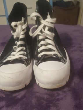 Black High-Top Canvas Platform Sneakers with White Toe and Laces